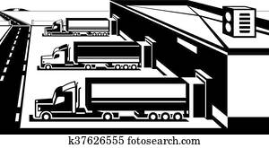Trucks loading goods in warehouse Trucks loading goods in warehouse