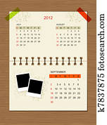 vetorial, calendário, 2012