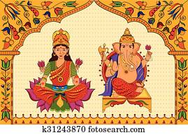 אלילה, lakshmi, ו, אלוהים, גאנאשה, ב, שמח, diwali, רקע