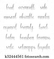 セット 名前 の 種 アルコール 中に カリグラフィー ハンドメイド デザイン Menu クリップアート 切り張り イラスト 絵画 集 K Fotosearch