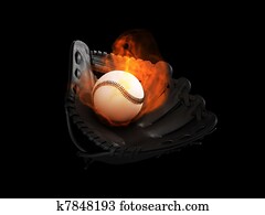 Baseball ball and glove set on fire