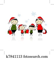 Christmas gifts. Family with shopping bags