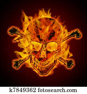 Fire Burning Flaming Metallic Skull with Crossbones Fire Burning Flaming Metallic Skull with Crossbones