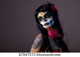 Sugar skull girl with red rose Sugar skull girl with red rose