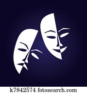 Theatre masks lucky sad on a dark background- illustration Theatre masks lucky sad on a dark background- illustration