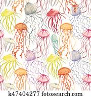 Watercolor vector jellyfish pattern Watercolor vector jellyfish pattern