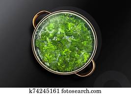 broccoli cooked in a saucepan broccoli cooked in a saucepan