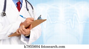 doutor médico, com, estetoscópio, writing., saúde, care.