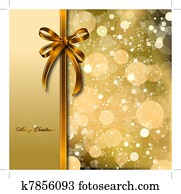 Gold bow on a magical Christmas card. Vector Gold bow on a magical Christmas card. Vector