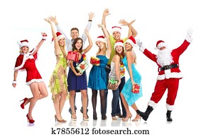 santa claus, y, grupo, de, personas., navidad, fiesta.