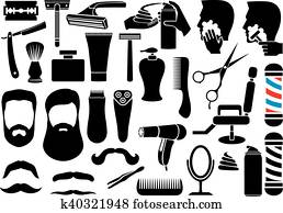 barbeiro, salão, ou, loja, vetorial, ícones