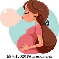 Bubble Gum Pregnant Woman Vector Cartoon Bubble Gum Pregnant Woman Vector Cartoon