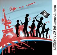 ISIS terrorist silhouette on france symbol and flag