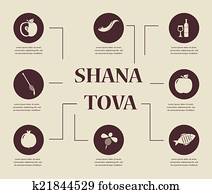Jewish new year holiday with traditional icons. Happy New Year Jewish new year holiday with traditional icons. Happy New Year