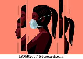 mujeres, llevando, un, protector, máscara cara