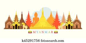 Myanmar Architecture Landmarks Skyline Myanmar Architecture Landmarks Skyline