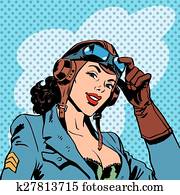 Pin up girl pilot aviation army beauty pop art retro Pin up girl pilot aviation army beauty pop art retro