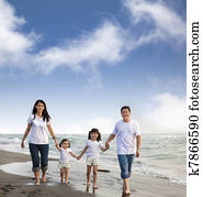 Portrait Of Family walking On the Beach Portrait Of Family walking On the Beach