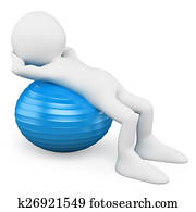 3D white people. Man exercising with a aerobics ball 3D white people. Man exercising with a aerobics ball