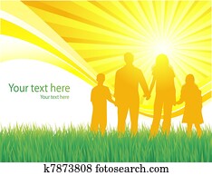 familia caminar, vector, plano de fondo