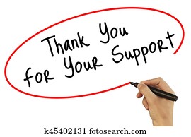 Man Hand writing Thank you For Your Support with black marker on visual screen. Isolated on background. Business, technology, internet concept. Stock Photo