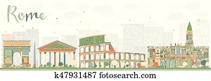 abstrakt, rom, skyline, mit, farbe, Landmarks. abstrakt, rom, skyline, mit, farbe, Landmarks.