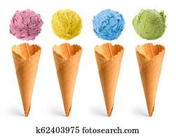 color ice cream balls set with waffles isolated color ice cream balls set with waffles isolated