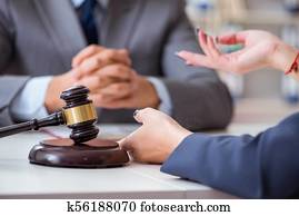 jurist, diskutera, laglig, fall, med, klient