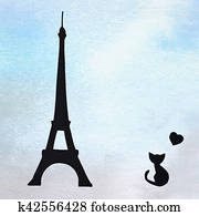  Cat  in Paris Stock Illustration szo0044 Fotosearch