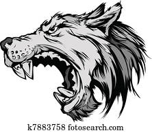 lobo, mascote, cabeça, vetorial, caricatura