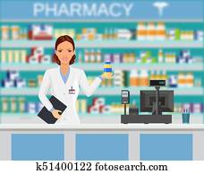 Modern interior pharmacy or drugstore