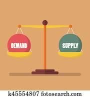 nachfrage, und, versorgung, kugel, gleichgewicht, auf, dass, skala