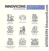 oferecer-se, -, modernos, vetorial, linha, desenho, ícones, set.