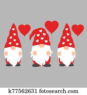 Set of Cartoon Valentine Gnomes isolated on a gray background Set of Cartoon Valentine Gnomes isolated on a gray background