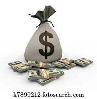 3d money bag and dollar packs