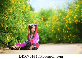 Portrait of long neck woman in traditional cost picture