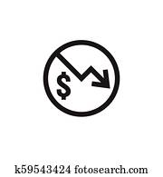 dólar, diminuição, icon., sifrão, com, seta, esticar, levantar, gota, outono, baixo., negócio, custo, redução, ícone, em, branca, experiência., vetorial, illustration.