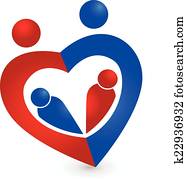 Family symbol heart shape logo design template