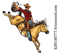 Rodeo Cowboy riding a horse isolated. Rodeo Cowboy riding a horse isolated.
