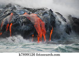 כפולה, לבה, flows,, ocean,, steam,