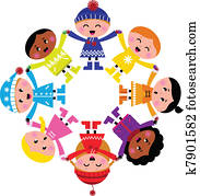 boldog, tél, karikatúra, gyerekek, alatt, karika, elszigetelt, white