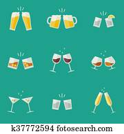 Clink glasses icons. Clink glasses icons.