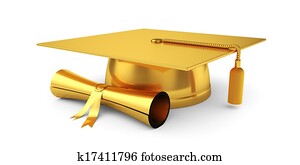 Golden graduation cap with diploma Golden graduation cap with diploma