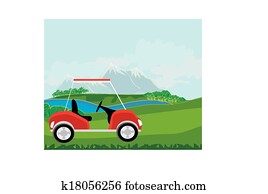 Golf cart at the beautiful golf course Golf cart at the beautiful golf course
