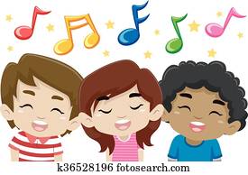 Kids Singing with Music Notes Kids Singing with Music Notes