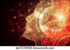 Robot with digital orange brain Robot with digital orange brain