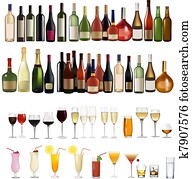 Set of different drinks and bottles Set of different drinks and bottles