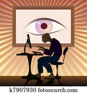 The hacker works behind the computer The hacker works behind the computer