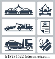 vektor, zusammenbruch, lastwagen, und, autounfall, heiligenbilder, satz vektor, zusammenbruch, lastwagen, und, autounfall, heiligenbilder, satz