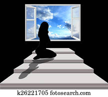 Young woman looking out from the window with hope